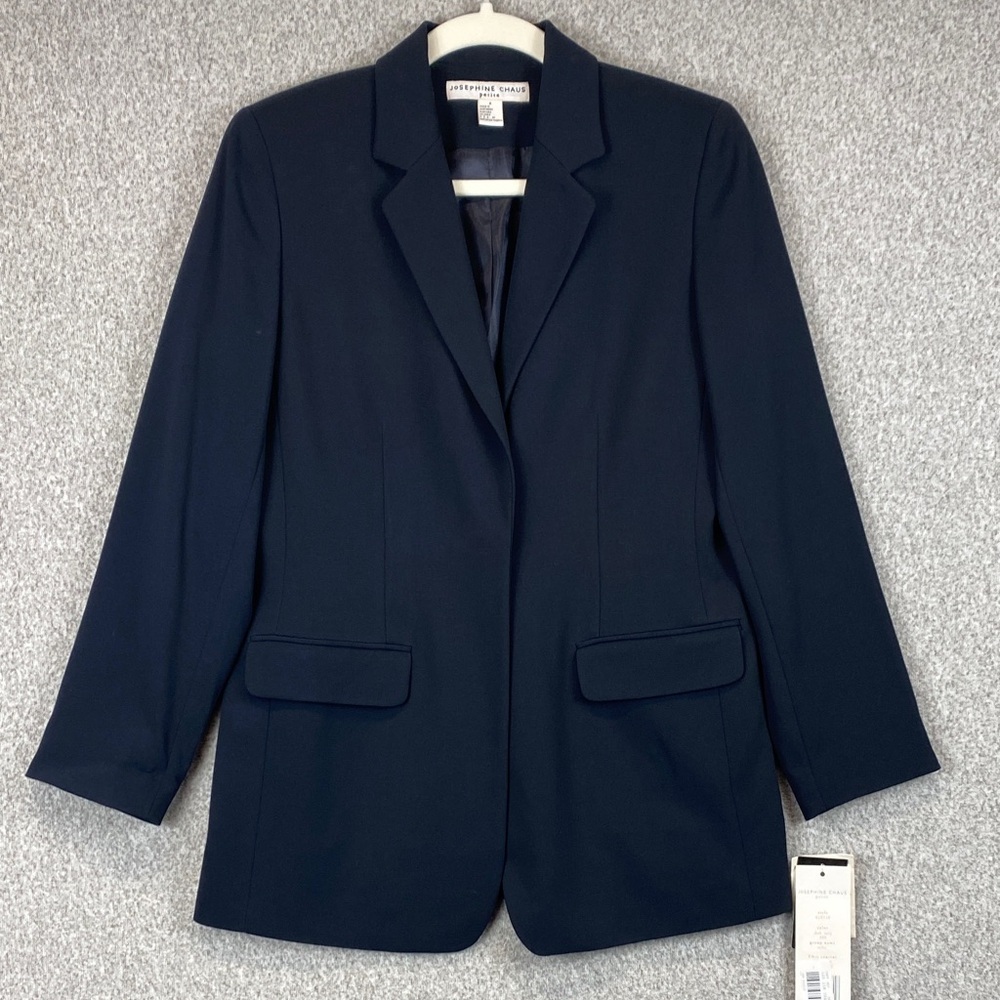Josephine Chaus blazer size 6 petite wrinkle resistant & stretchy deep navy blue